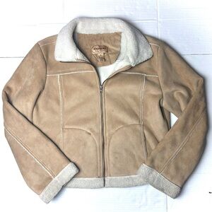 Aeropostale Quality Outerwear Women's XL Tan Sherpa lined Faux Suede Vintage Y2K